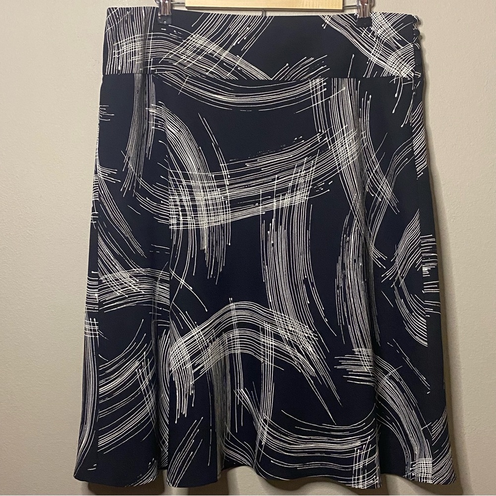 Judith Hart Geometric A-Line Skirt Size 16 Black Tan Side Buttons Zipper Office